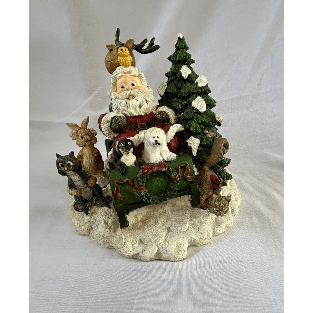 Santa and Animal Friends Sleigh Ride Music Box, "Rudolph the Red-Nosed Reindeer"